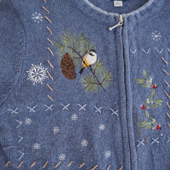 Vintage Croft & Barrow Bird Embroidered Zip Cardigan Grandmacore Cottagecore S - Picture 8 of 10